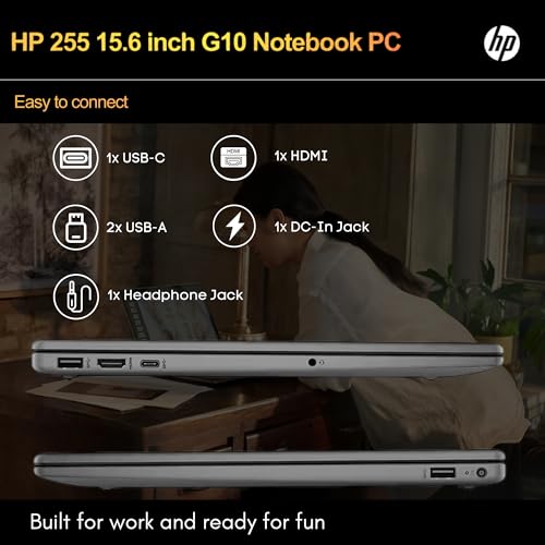 HP 255 G10 Laptop for Home or Work, 16GB RAM DDR5, 512GB SSD, 15.6" Full HD, Ryzen 3 7335U (Beats Intel i5-1135G7), HDMI, USB-C, Windows 11