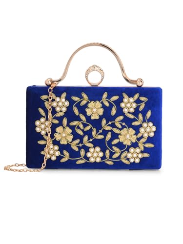 TOOBA Blue Handicraft Beautiful Bling Box Clutch Bag for Wedding, Gift Family & Friends