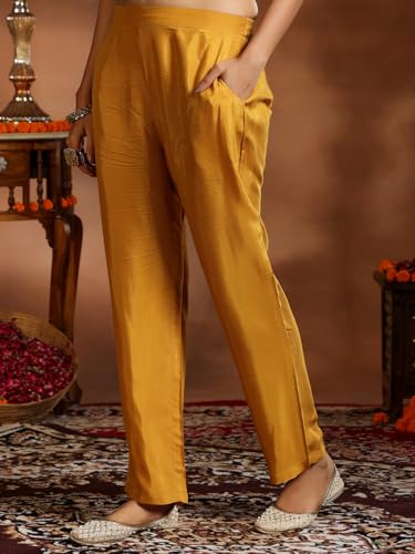 Libas Womens Printed Silk Blend Straight Kurta With Trousers and Dupatta