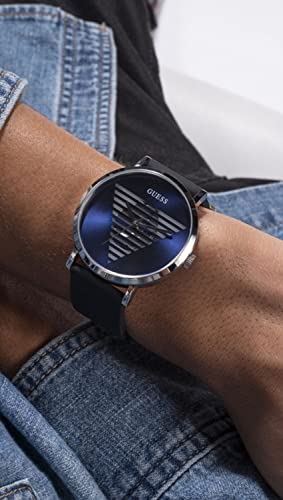 GUESS Silicone Analog Blue Dial Men Watch-Gw0503G2, Black Band