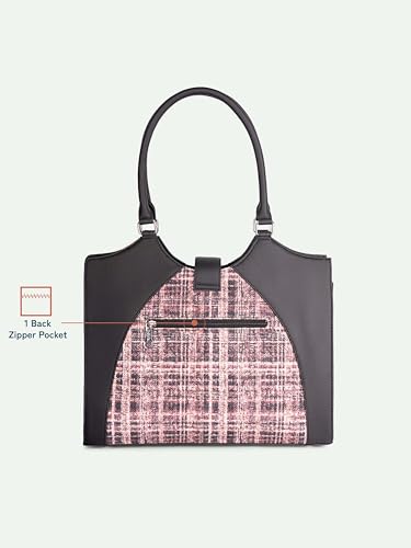 ZOUK Harriet Office Bag for Women – Stylish Vegan Leather Laptop Bag with Buckle Detailing | Formal Work Bag with iPad Compartment, Multiple Pockets & Water-Resistant Lining | Cashmere Noir (Pink)