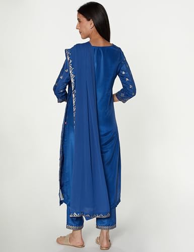 BIBA Women's Polyester Printed Narrow Salwar Kurta Dupatta (Skdassorted7666E_Blue_34)