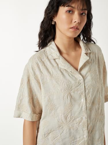 Max Women Embroidered Shirt(Beige_L)