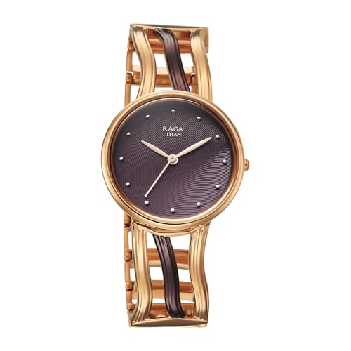 Titan Raga Sierra with Brown Dial Rose Gold&Brown Brass Strap Watch for Women - 95388KM01