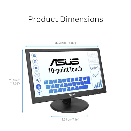ASUS 15.6" 1080P Touch Monitor (VT169HE) - Full HD, 10-Point Touch Display, IPS, Wide Viewing Angle, Frameless, Eye Care, No Flicker, Low Blue Light, HDMI, Compliance