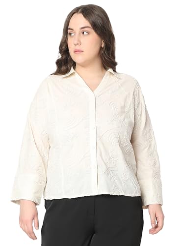 VERO MODA Curve Women's Cotton Regular Fit Off White Shirt