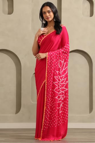 Soch Womens Fuchsia Modal Silk Bandhani Saree