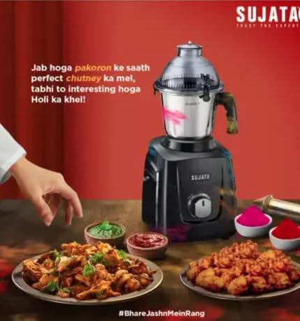 Sujata Mixer Grinder MG 02 1000W with 3 Jars, Black