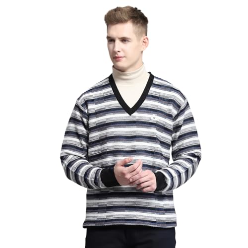 Monte Carlo Mens Self Design Black V Neck Full Sleeve Pullover_1243190VN-2