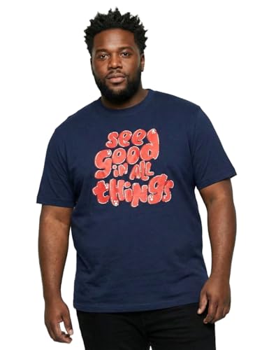 Bigbanana Men Plus Printed Navy Blue Round Neck Tshirt (Upbeat,Navy Blue,6XL)