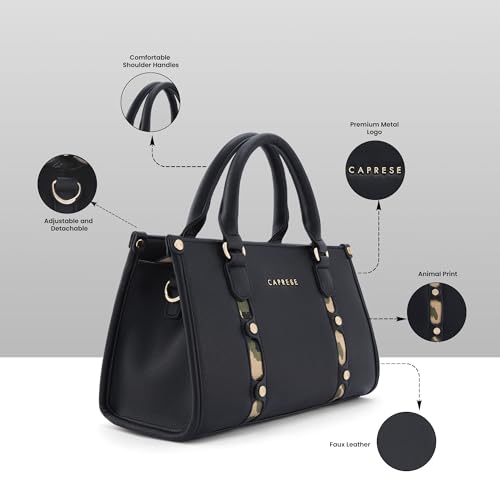 Caprese Chelsea Medium Satchel Bag for Women | Elegant Multi-Compartment Office Handbag with Adjustable & Detachable Strap | Shoulder & Crossbody Sling Bag with Zipper Closure (Black)