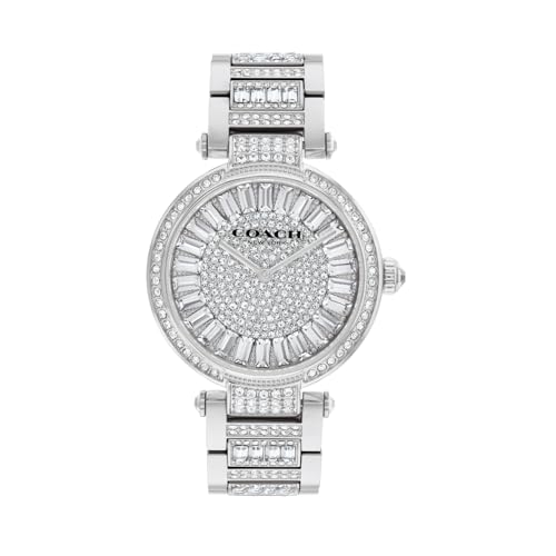 Coach Cary Qtz Basic Silver Round Dial Women's Watch|Stainless Steel & Crystals Material|Silver Color Band - 14504267