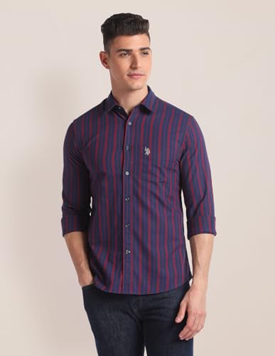 U.S. POLO ASSN. Mens YD Oxford Stripe FS Shirts (USSHTO2145_Red_2XL)