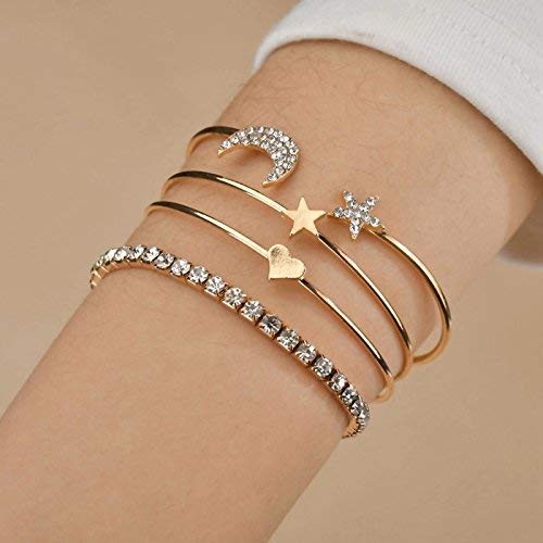 Fashion Frill Bracelet For Women Star Moon Design AD Studded Multi Layered Gold Plated Cuff Bangle Bracelet For Women Girls Stackable Bracelet Womens Jewellery