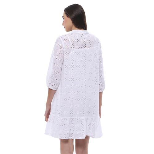 BIBA Women Cotton Straight Embroidred Dress Knee-Length Casual CASUALDRESSES2507SS24WHT_White