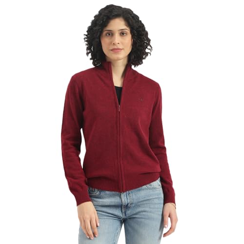 United Colors of Benetton Women's Wool Mock Neck Cardigan (25A108OU5530GRB2_Maroon