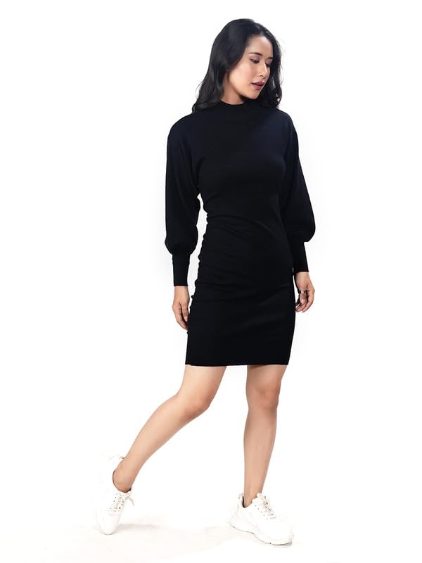 Zink London Women's Black Solid Slip-On Short Dress