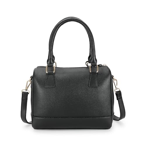 Fastrack Women Carryall Satchel with Top Handles and Adjustable Shoulder Strap - Stylish Barrel Bag with Secure Zip Closure for Everyday Use, Black