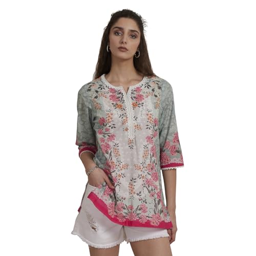 Biba Women Blue Cotton Printed Straight Short Kurta_42