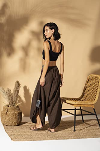 The Veshti Company Cotton Hippie Harem Pants for Women's High Rise Low Crotch Loose Baggy Tapestry Yoga Pajama Pants, Brown - Bladebreaker, M