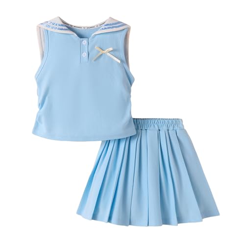 Hoscotch Girls Solid Blue Sleeveless Skirt Set For Ages (2.5-3 Years)