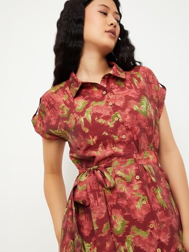 Max Women's Polyester A-Line Below The Knee Dress (EC58001_Rust