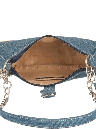 BAGUZZI Denim Sling Bag for Women, Chain Strap, Blue