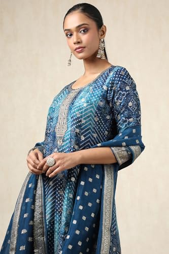 Soch Womens Blue Brocade Bandhani Chudidar Set With Zari