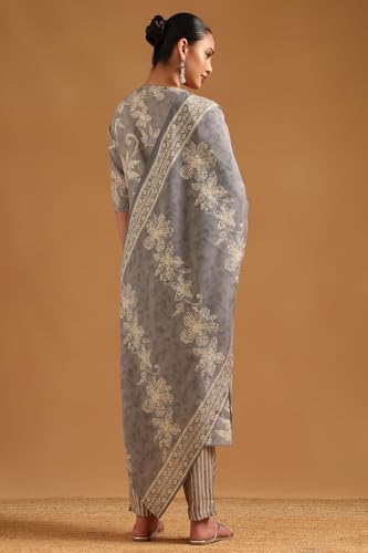 Soch Womens Grey Polyester Botanical Salwar Suit With Beads