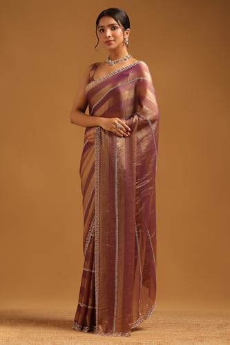 Soch Womens Purple Fendy Chiffon Striped Saree With Cutdana