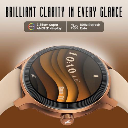 Fastrack Sleek 1.32" AMOLED 42mm Round Display Smart Watch with Silicone Strap, QR Hub, BT Calling, SPO2, Hotkey, Functional Crown, IP68 Water Resistant Upto, 5 Days Battery Life - Onyx Black