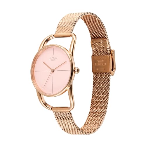 Titan Raga Chic Quartz Analog Pink Dial Metal Strap Watch for Women-2696WM01