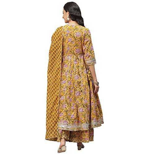 Limedivaa Mustard Cotton Anarkali Kurta Palazzo Set With Dupatta