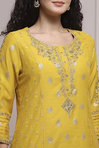 Biba Women Lime Cotton Blend Straight Yarndyed Suit Set_42