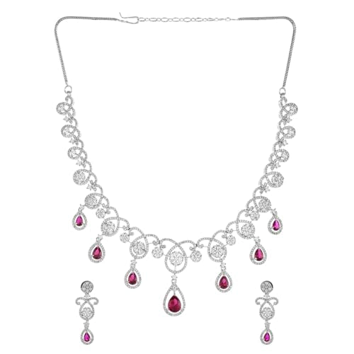 VOYLLA Cz Elegance Red Teardrop Cut Jewellery Set For Women|Womens Jewellery Set|Gift For Women|Womens Gift|Gift For Her|