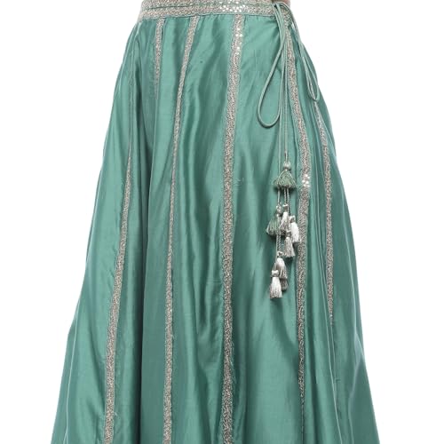 Biba Women's Chanderi Silk Lehenga Set (SKDHVYOCWR10609AW24SEGRN_Sea Green_34)
