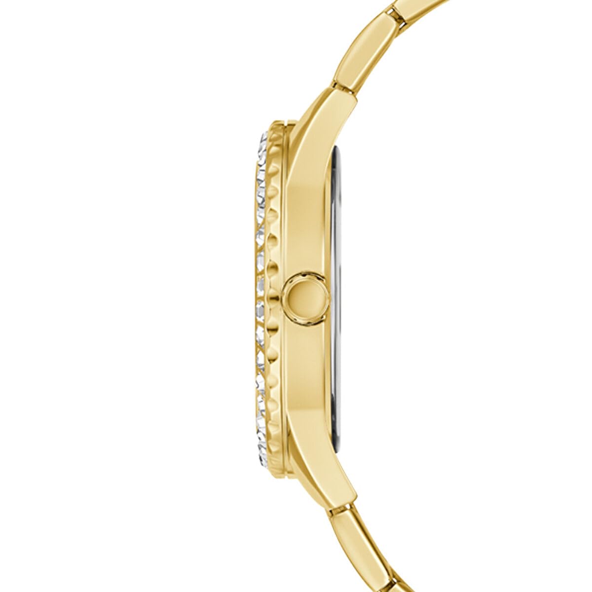 GUESS Stainless Steel Glitter Burst Collection Analog Black Dial Women Watch-Gw0405L2, Gold Band