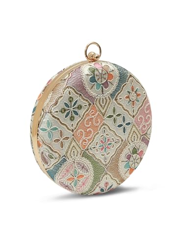 THE TAN CLAN Mughal Round Clutch for women Purses Luxury Evening Handbags for ladies with Detachable Handle