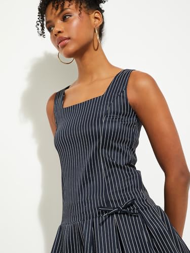 Max URB_N Women Striped Pleated Mini Dress (Blue_XXL)