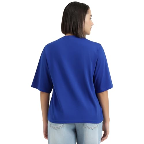 United Colors of Benetton Round Neck Solid T-Shirt (Size : L) - 26P3J68U1010I19R Blue