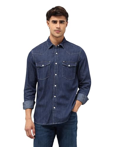 U.S. Polo Assn. Denim Co. Men's Solid Slim Fit Shirt (UDSHT1926_Dark Indigo