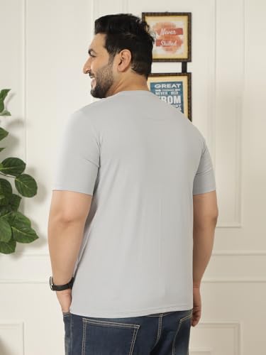 JOHN PRIDE Plus Size Men Regular Fit Solid Short Sleeves Grey Round Neck T-Shirt (JPTSR3501W_6XL_Grey)
