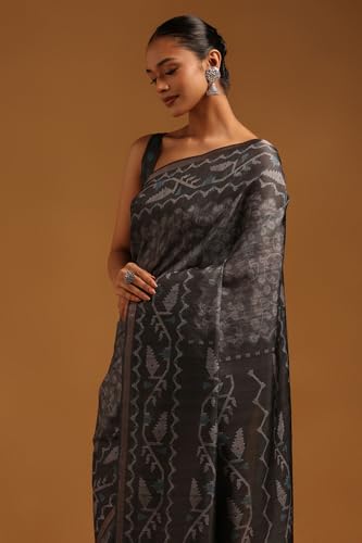 Soch Womens Black Tussar Botanical Saree