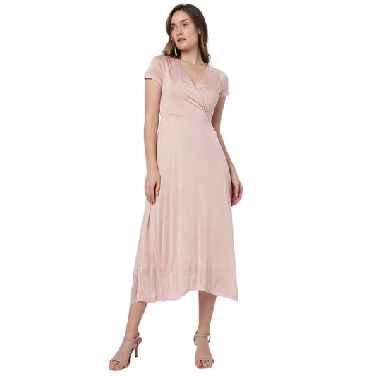 Vero Moda Women's Viscose A-Line Midi Dress (120559901-Misty Rose_Misty XS)