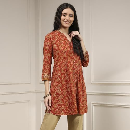 Biba Women Rust Viscose Rayon Relaxed Printed Kurti_36