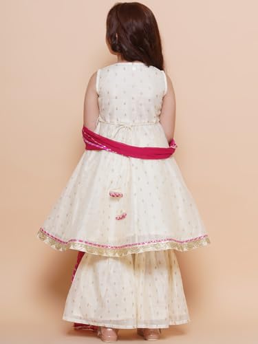 Bitiya By Bhama Girls Off White Woven Design Angrakha Gotta Patti Kurta with Sharara & Dupatta(TKS167)