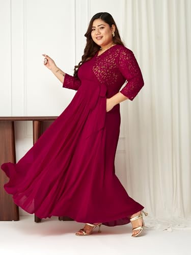 Miss Chase A+ Women's V-Neck Three-Quarter Sleeve Self-Designed Wrap Maxi Dress (APSS21D14-67-465-08, Mulberry Pink, 3XL)