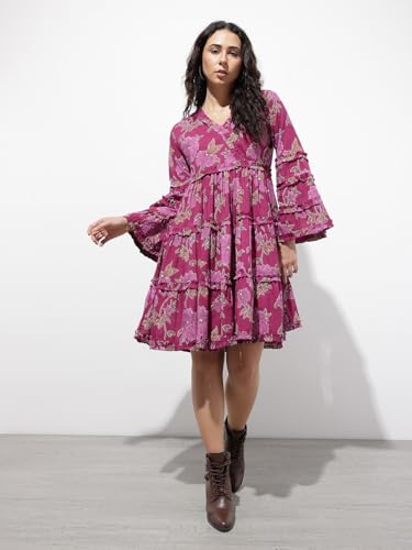 Divena Purple V-Neck Midi Cotton Dress-DK2305