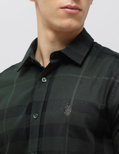 U.S.Polo ASSN. Men's Checkered Tailored Fit Shirt (USSHT2959_Olive