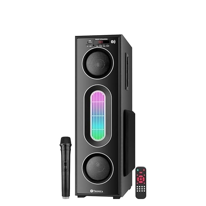 Tronica Banjo-4 Tower Bluetooth Speaker Deep Bass Home Theater with 50W Premium Signature Sound, Master Remote,RGB Lights and Free Wireless mic